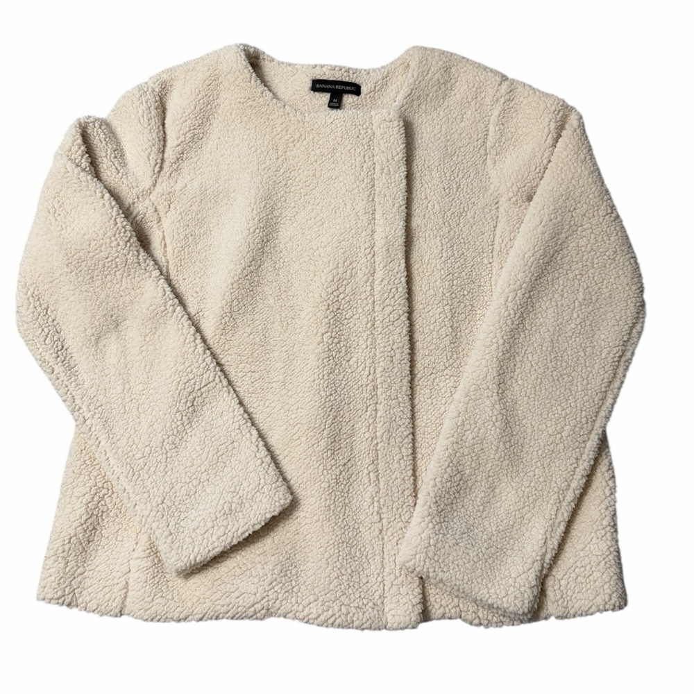 Banana Republic Cream Boucle Sherpa Moto Jacket Shirt size medium